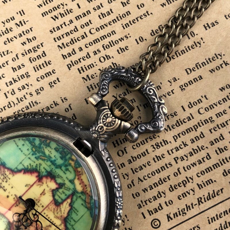 Reloj de bolsillo de cuarzo antiguo para hombres y mujeres, colgante de collar con diseño de mapa personalizado, reloj de cadena, nuevo