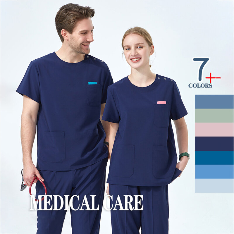 ชุดสครับทางการแพทย์สำหรับเล่นกีฬาแห้งเร็วชุดยูนิฟอร์มชุดพยาบาลแพทย์ชุดสครับ S02-01ด้านบนและกางเกงแบบยืดใส่สบาย
