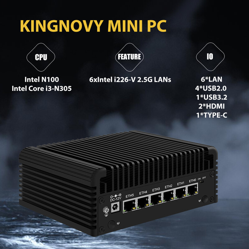 Microdispositivo Firewall 6 x i226-V 2,5G Core i3 N305 N100, Mini PC sin ventilador, Ethernet, AES-NI, enrutador VPN Openwrt, gran oferta