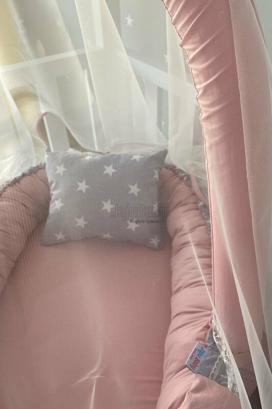 Handgemachtes graues Stern pulver Moskito netz mit Spielzeug Kleiderbügel Luxus Design Babynest