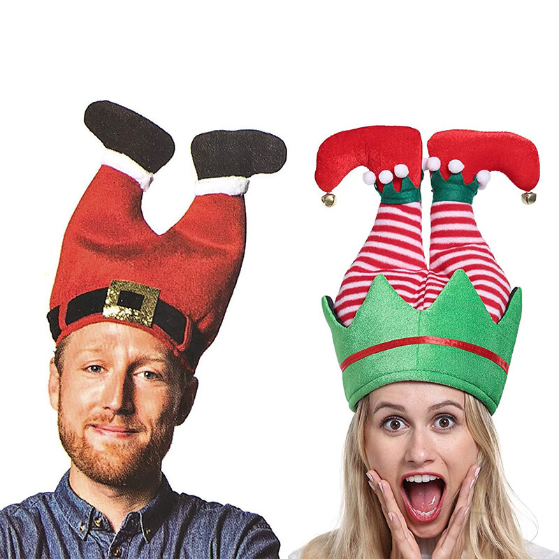 U nisex ตลกคู่ผู้หญิงเอลฟ์กางเกงหมวกซานตาคลอสสำหรับคริสต์มาสผู้ชายบ้าซานตากางเกงหมวก