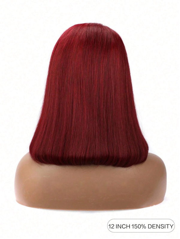 99j Burgundy Wig rambut manusia Bob lurus pendek Wig Bob Brasil Wig rambut manusia renda depan Wig rambut manusia pra-pencabutan renda Bagian T rambut Remy