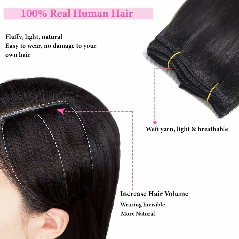 Extensions de cheveux humains à clipser pour femmes, cheveux raides Remy, cheveux naturels, invisibles, sans couture