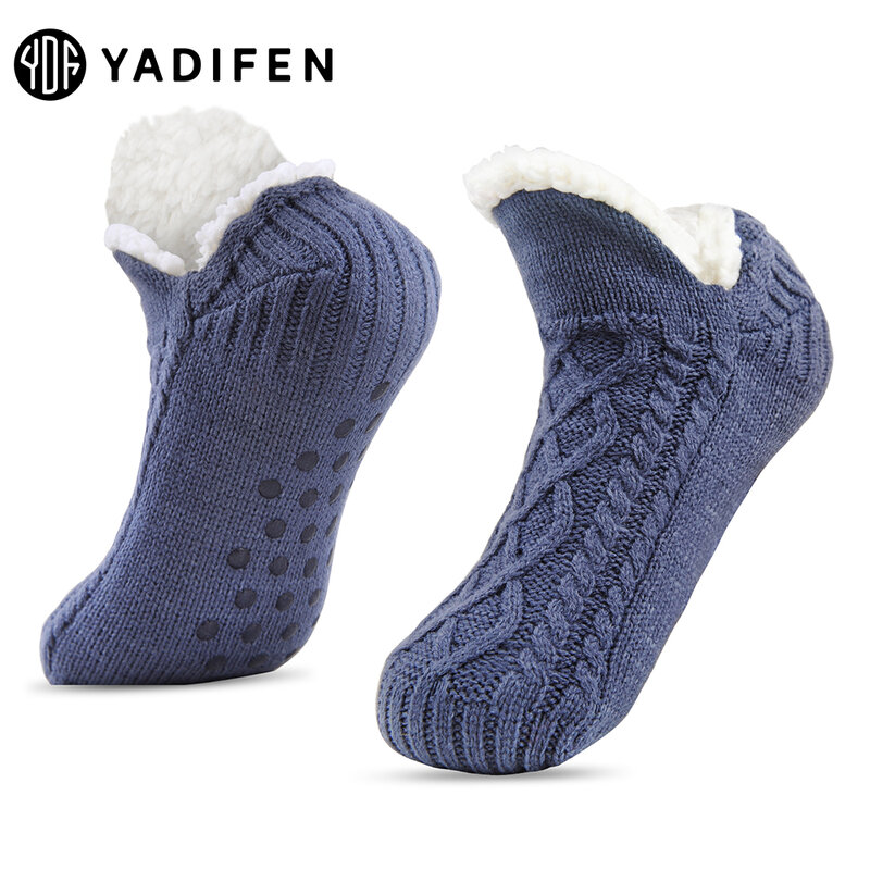 Calcetines térmicos de algodón para hombre, medias cortas, gruesas, suaves, antideslizantes, con agarre, mullidas, para invierno