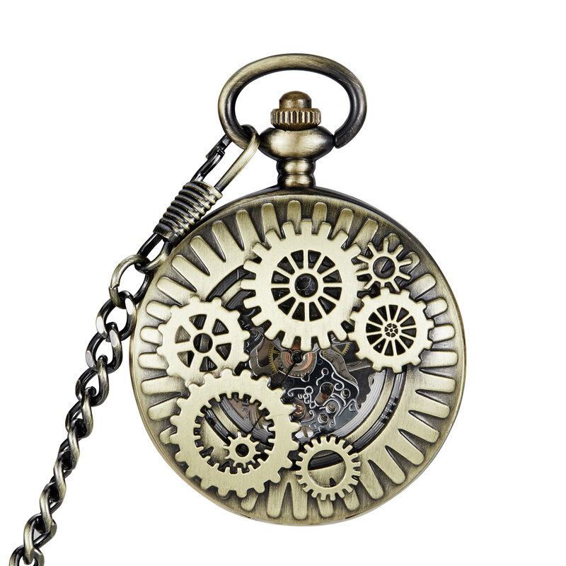 Reloj de bolsillo mecánico hueco de engranaje hueco Vintage de cobre Steampunk para hombres y mujeres, COLLAR COLGANTE, cadena de reloj
