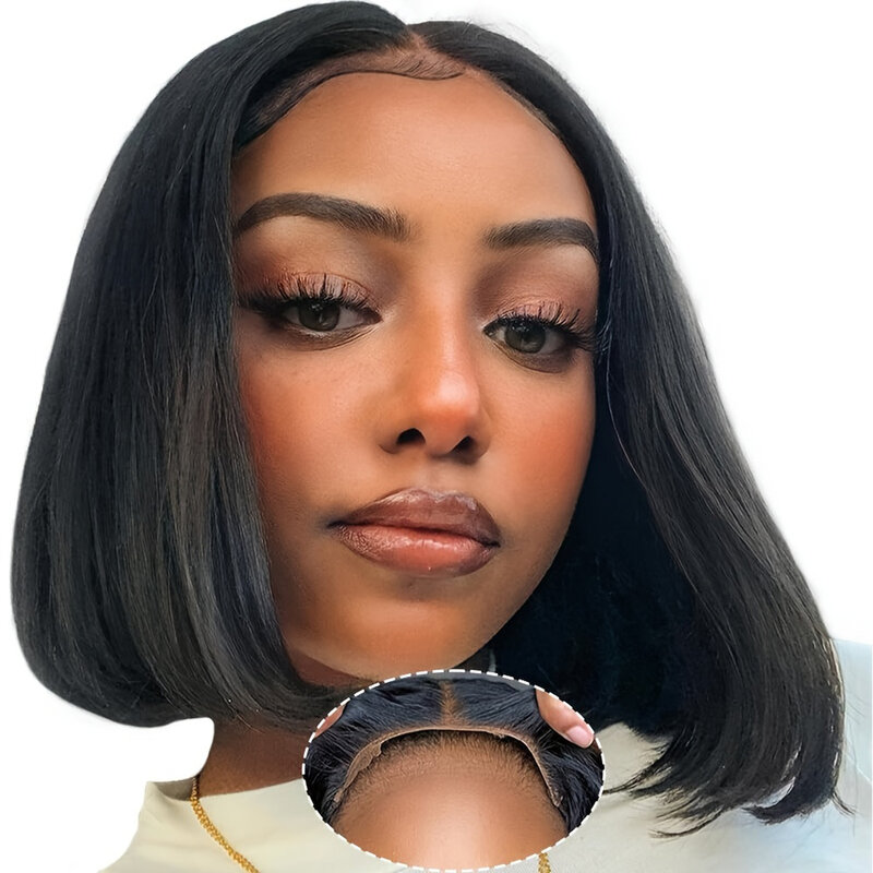 FORELSKET Wig Bob HD elegan, wig Bob renda HD siap pakai 150% rambut manusia padat, lurus & digunakan dan dipakai tanpa lem gelombang Wig