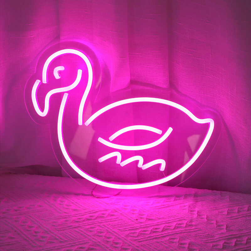 O pato rosa conduziu o sinal de néon, sinal de néon conduzido animal para o quarto das crianças, sinal de néon conduzido, néon do cabo flexível