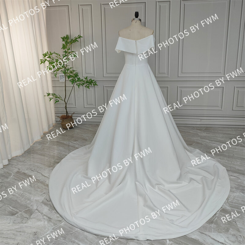 19597 # foto asli gaun pernikahan renda bordir bunga warna-warni gaun pengantin wanita bahu terbuka Tulle A-line untuk pesta