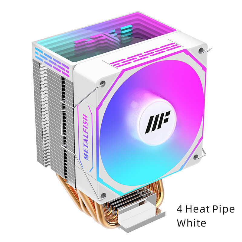 METALFISH-enfriador de CPU para PC, radiador blanco de 4 pines PWM, ventilador ARGB silencioso para Intel 1700, 1200, 1150, 1155, 1156, 1366, AM5, AM4, AM3, x99, x79