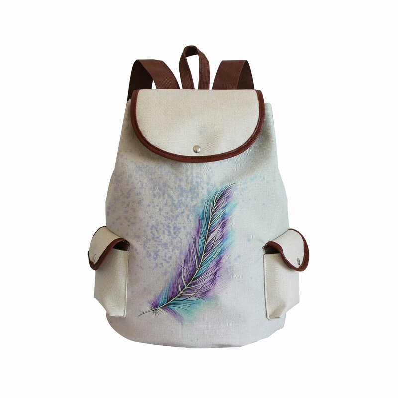 Customizable Feather Print Backpack For Travel Backpack Large Capacity Practical School Backpack Girls Fashion Women Backpack