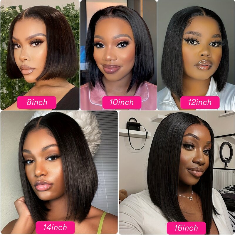 Wear Go Glueless Wig 180% Density Remy Human Hair Brazilian Straight Bob Wigs For Women T Part Lace Frontal On Sale Natural Hair