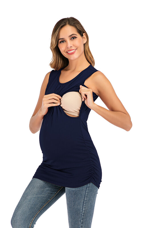 Maternity Sleeveless Breastfeeding Tees Tank Tops Summer Pregnant Women Nursing T-Shirt Pregnancy Clothing Plus Size Solid Color