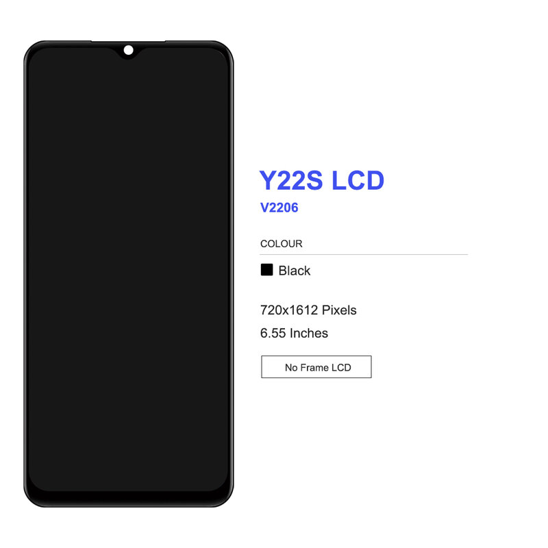 6.55" Original For Vivo Y22 V2207 LCD Display Touch Screen Digitizer Assembly For vivo Y22s V2206 LCD with Frame Repair Parts