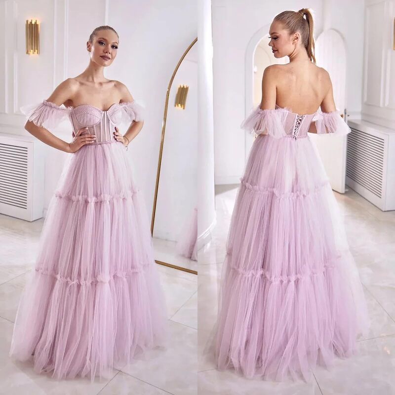 Sweetheart Off the Shoulder Tulle Quinceanera Dresses for Women A Line Cocktail Dresses Elegant Short Prom Dresses for Teens