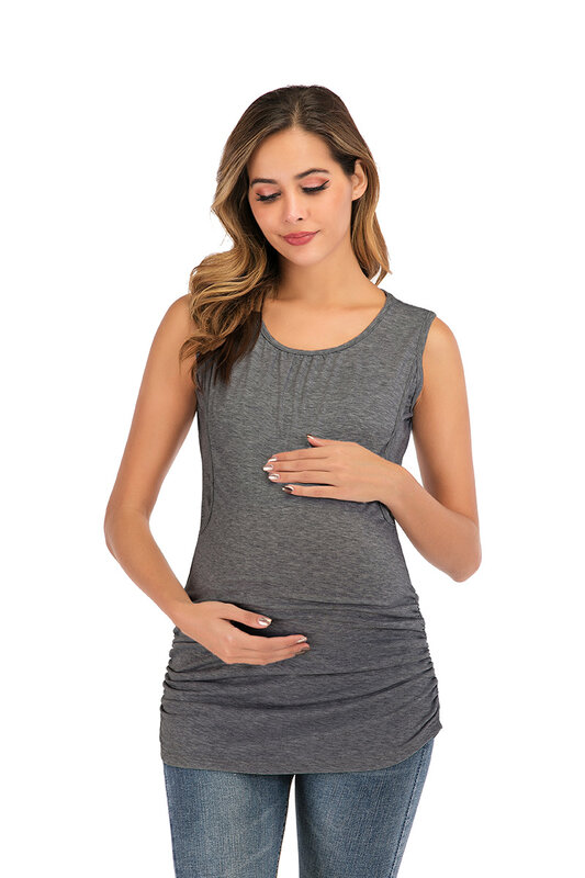 Camisetas de lactancia sin mangas para mujer embarazada, ropa de embarazo de talla grande, Color sólido, Verano