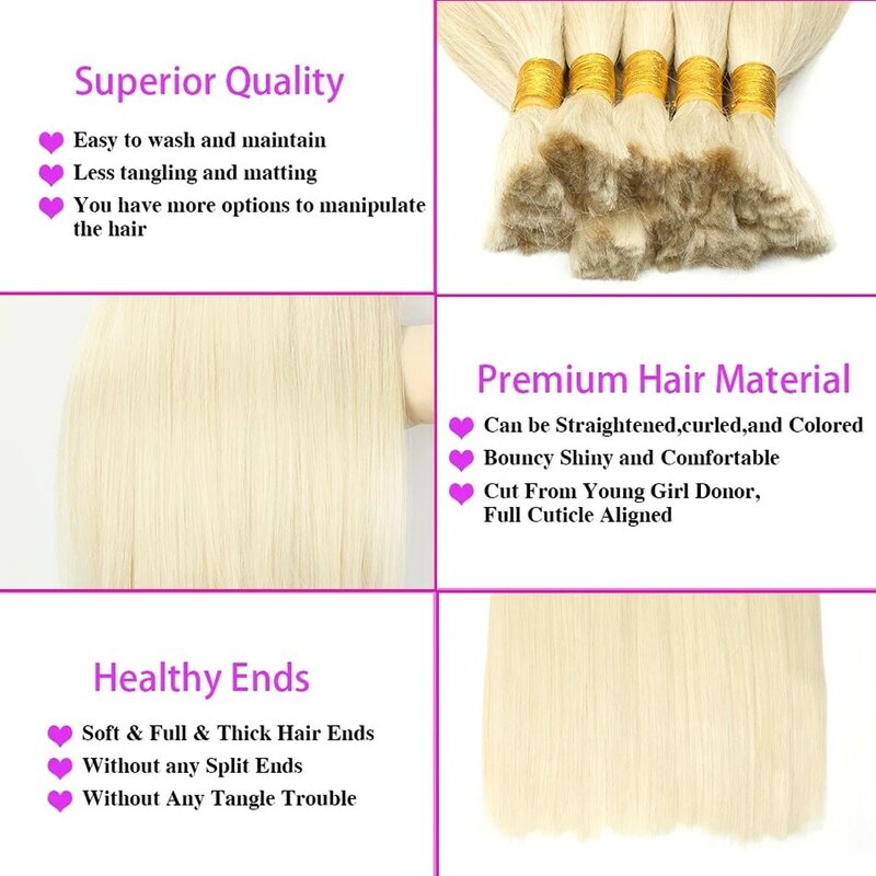 Straight Bulk Hair Human Hair for Braiding Hair Extensions No Weft 1 Bundle 100g 100% Remy Human Hair Extensions 1001 20 Inch