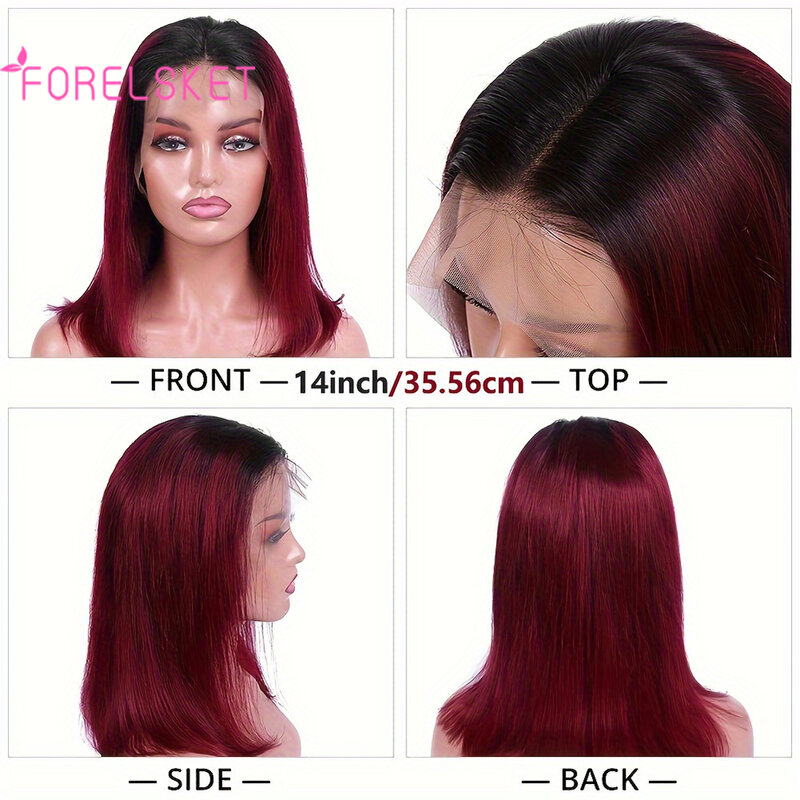 13x4 предварительно выщипанные Детские волосы Передняя кружевная боб парик, бордовый 1b/99j градиентный женский парик с кружевом цветной парик