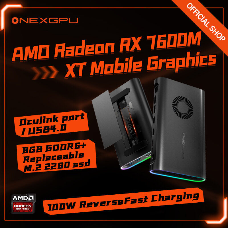 Onexplayer-amd radeon rx 7600m xtモバイルグラフィック拡張ドック、oculinkカード拡張ドック、8GB gddr6、usb4、thunderbol4、onexgpu