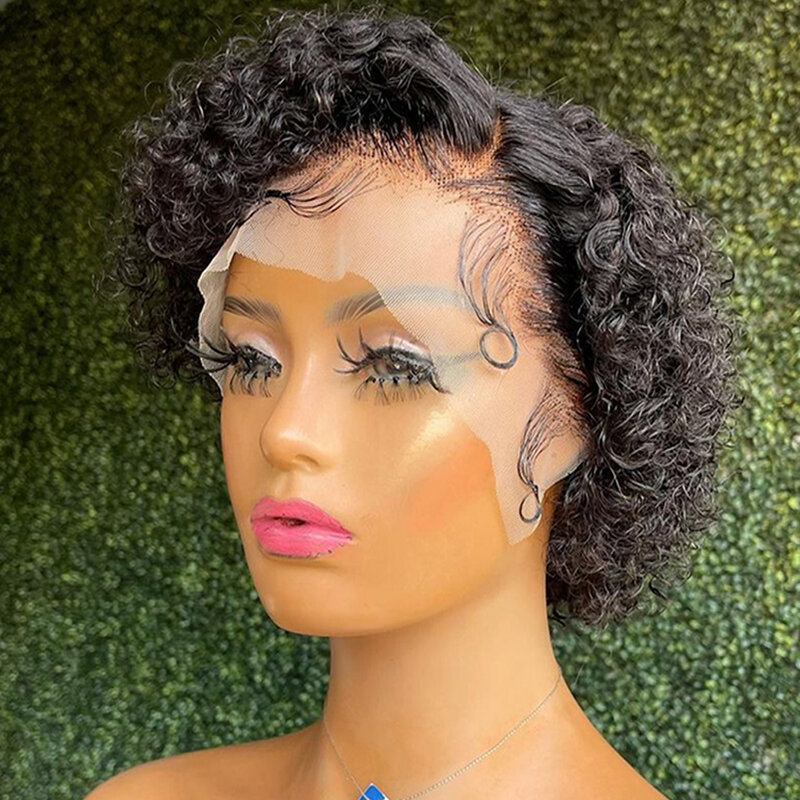 Pixie Curls 100% Human Hair Pixie Cut 13x4 Lace Frontal Wigs Short Bob Human Hair Wig Transparent Lace Front Human Hair Wig