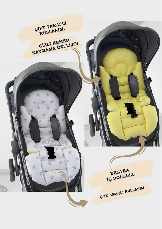 เบาะรถเข็นเด็กทารกดาวสีเหลืองทำด้วยมือ