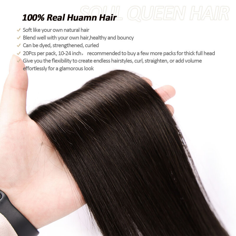 Taśma do przedłużania włosów ludzkich włosów 14-24 "brazylijskie włosy Remy naturalne miękkie proste bezszwowe przedłużanie włosów 20P 50g