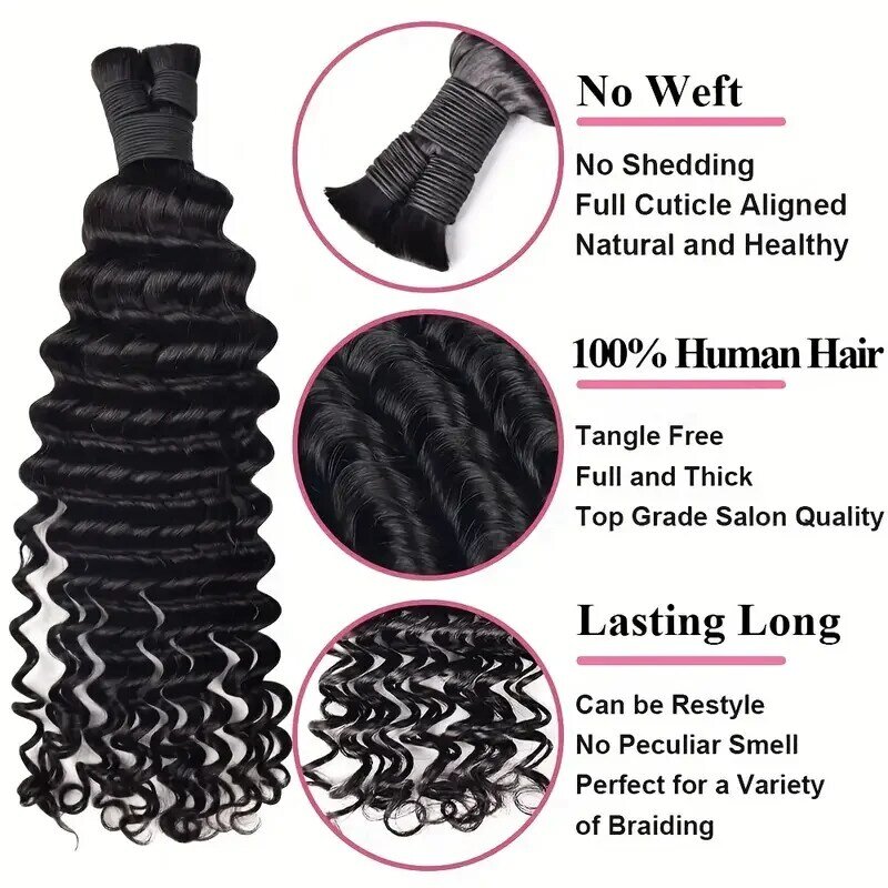 Волосы человеческие для плетения кос, объемные натуральные волнистые волосы в стиле бохо, без уточных кос, 28 дюймов