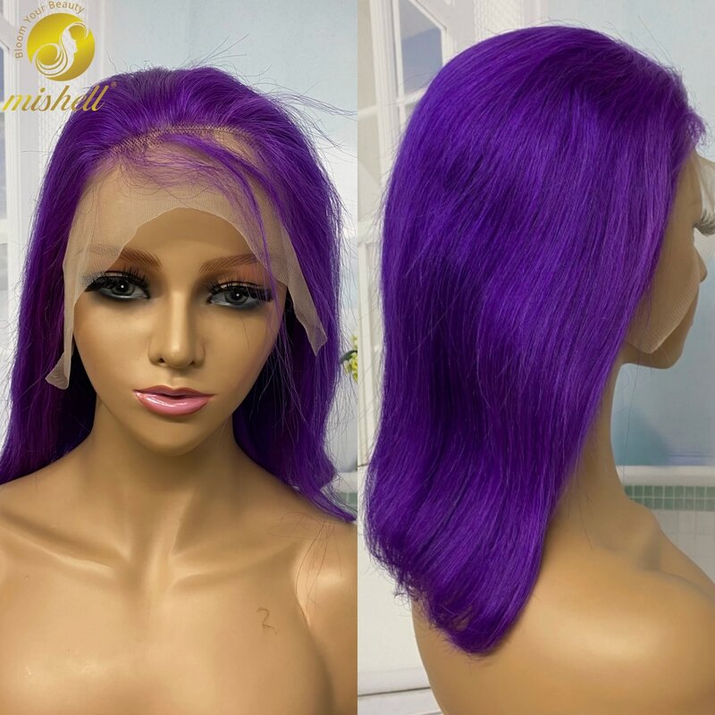 ブラジルの天然かつら,レミーの人間の髪の毛,滑らか,透明なレースキャップ付き,13x4,密度180%,紫色,事前に摘み取られた,アフリカの女性用