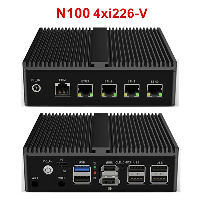 Micro Firewall Appliance, Mini-PC, VPN, Router-PC, Celeron N100 N5105 N5100 J5040 DDR5 AES-NI, 4 x Intel LAN, 2 x USB 3,0 DP HDMI