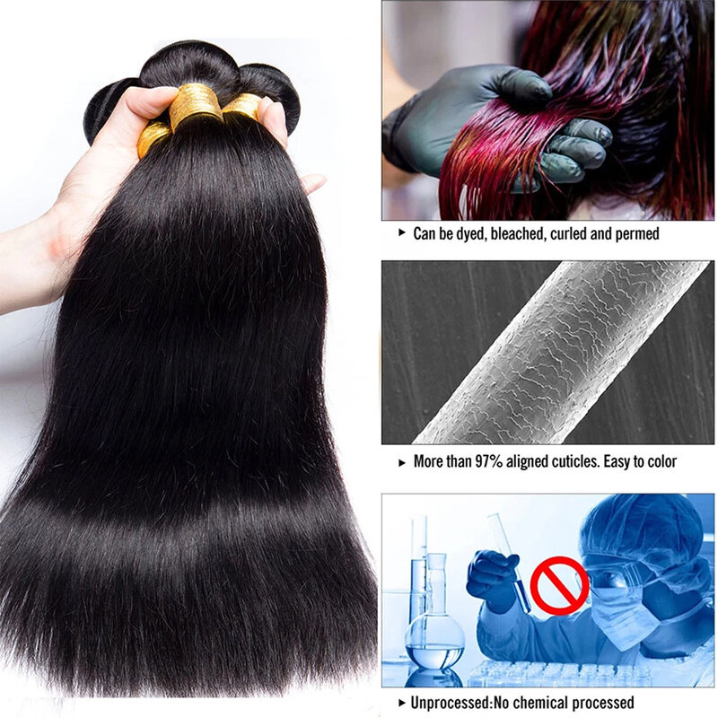 Bone Straight Human Hair Bundles Long 30Inch 1/3/4 Pcs Deals Sale For Black Women Brazilian Remy Hair Extension Natural Color