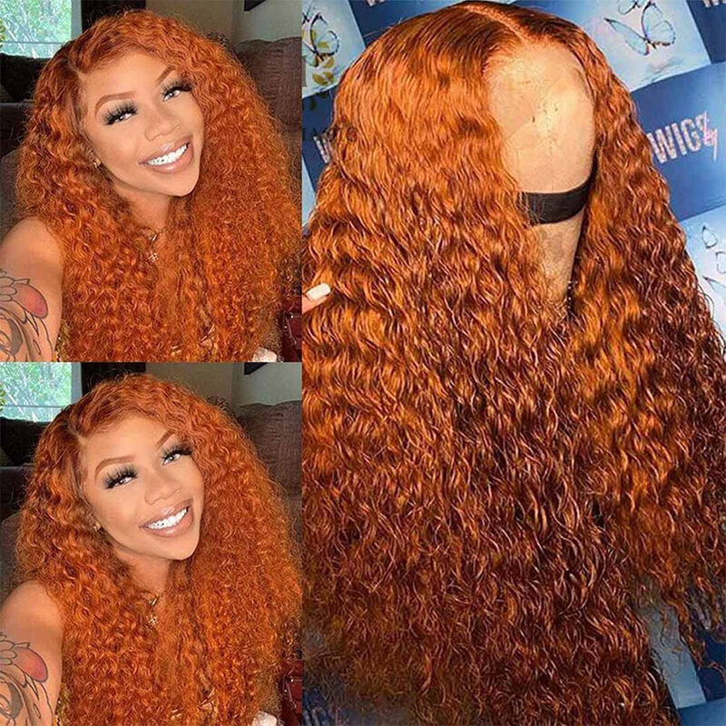Wig rambut manusia renda depan jahe oranye Wig rambut manusia keriting untuk wanita Wig Frontal gelombang dalam 30 inci 13x4 13x6 HD Wig rambut manusia renda depan