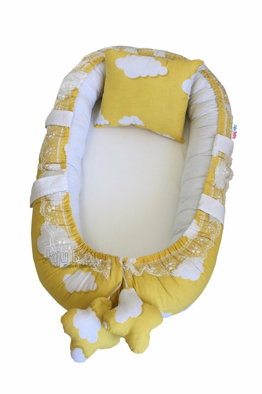 Handmade Yellow Clouded Orthopedic Lux Baby Nest
