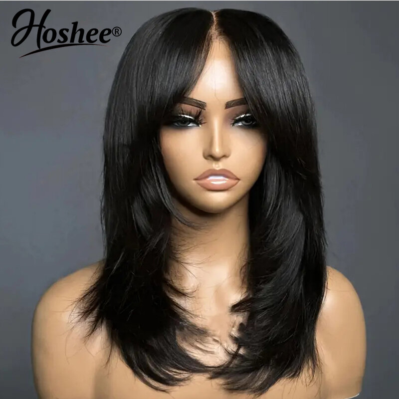 Black Colored Brazilian Human Hair Frontal Wigs Natural Straight 4X4 Lace Closure Wig Transparent Glueless Wear And Go On Sale