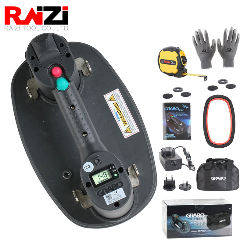 Электрическая Вакуумная присоска Raizi GRABO Pro version с батареей для дерева, гипсокартона, гранита, стекла, плитки, подъемный инструмент для переноски