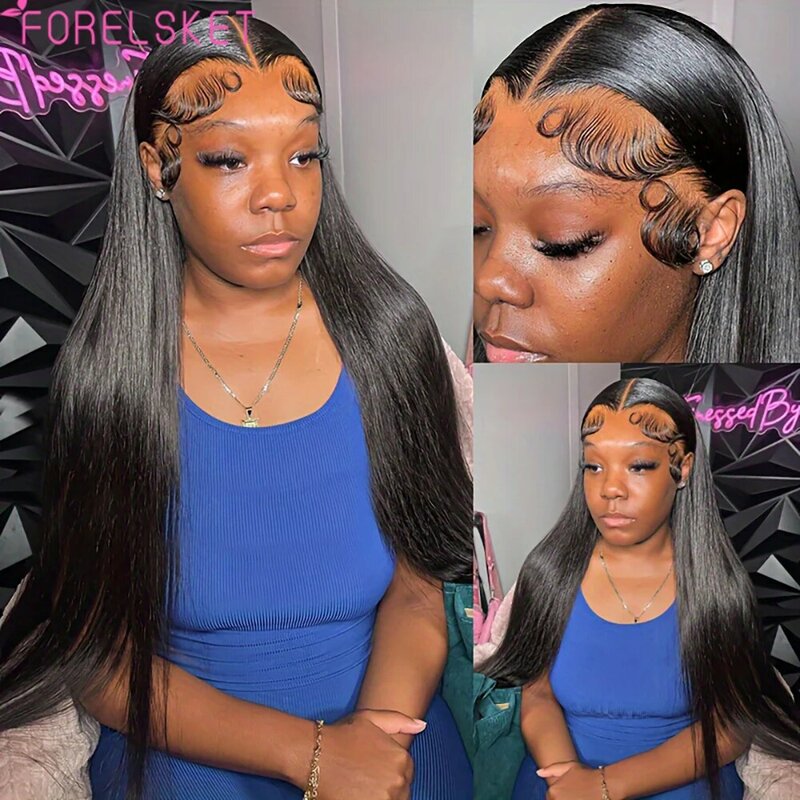 Wig rambut manusia lurus panjang Brasil Pixie 13x4 Wig depan renda untuk wanita Wig penutup Frontal rambut asli telah ditanami 30 inci