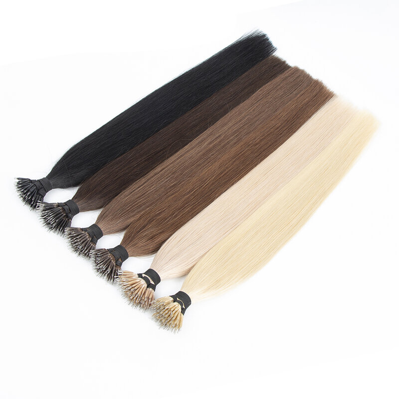 Lovevol Nano Ring Beads 100% Human Hair Extensions Pre-bonded Nano Tip Hair Extensions 1G Per Strands Brown Color 16" To 24"