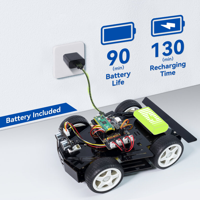 CC SunFounder ricaricabile Raspberry Pi Pico Robot Car Kit, Open Source, microppython, controllo App, RGB LED Kit Robot fai da te