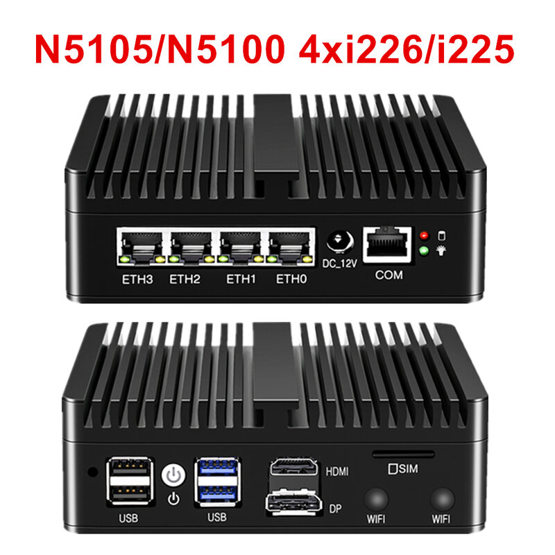 2024 pfSense Firewall Soft Router N5105 N100 N6000 4xIntel i226 2.5G LAN 2xDDR4 NVMe Fanless Mini PC HDMI2.0 DP AES-NI OPNsense