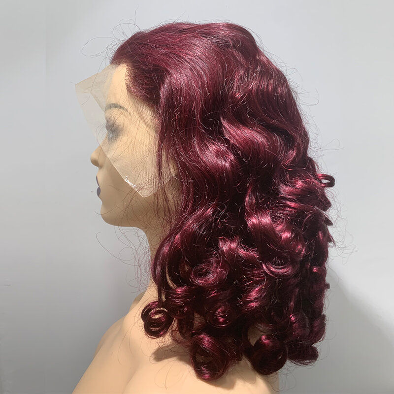 Malaika-Peluca de cabello humano rizado con encaje frontal 13x4, postizo de 16 pulgadas, pelo Remy Suelto