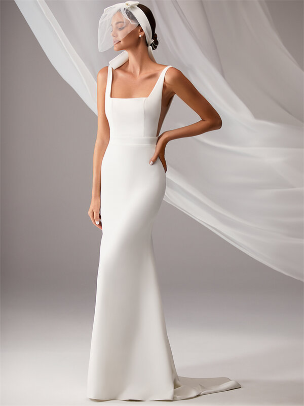 20077 Elegant Soft Satin Wedding Dress For Women Mermaid Sweep Train Bridal Gown Vestido De Novia Custom Made