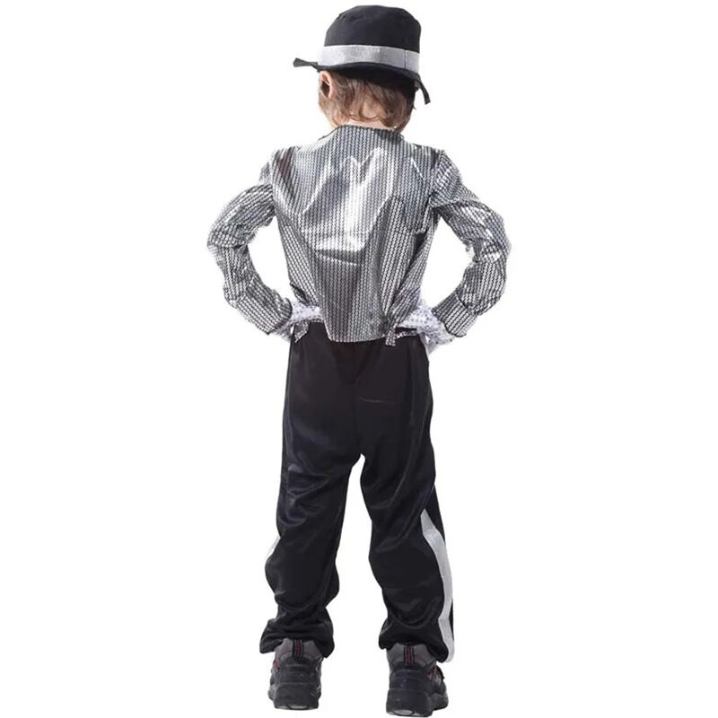 Kids Boys Michael Jackson Costume Outfits 80's Fashion Pop Star Cosplay with Hat Michael Jackson Billie Jean Full Cosplay Suit