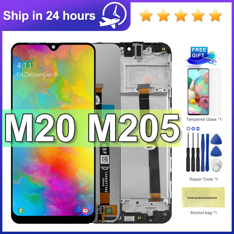 Pantalla lcd M20 probada de 6,3 pulgadas con Marco, montaje de digitalizador con pantalla táctil, reemplazo para Samsung M20, 2019, SM-M205, M205F, M205G/DS