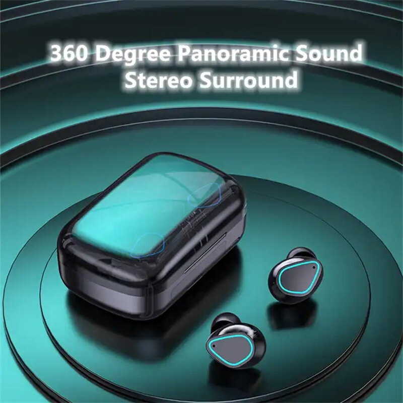 Earphone Bluetooth nirkabel TWS, headphone olahraga musik Stereo HIFI 9D, pengurang kebisingan dengan mikrofon 2024