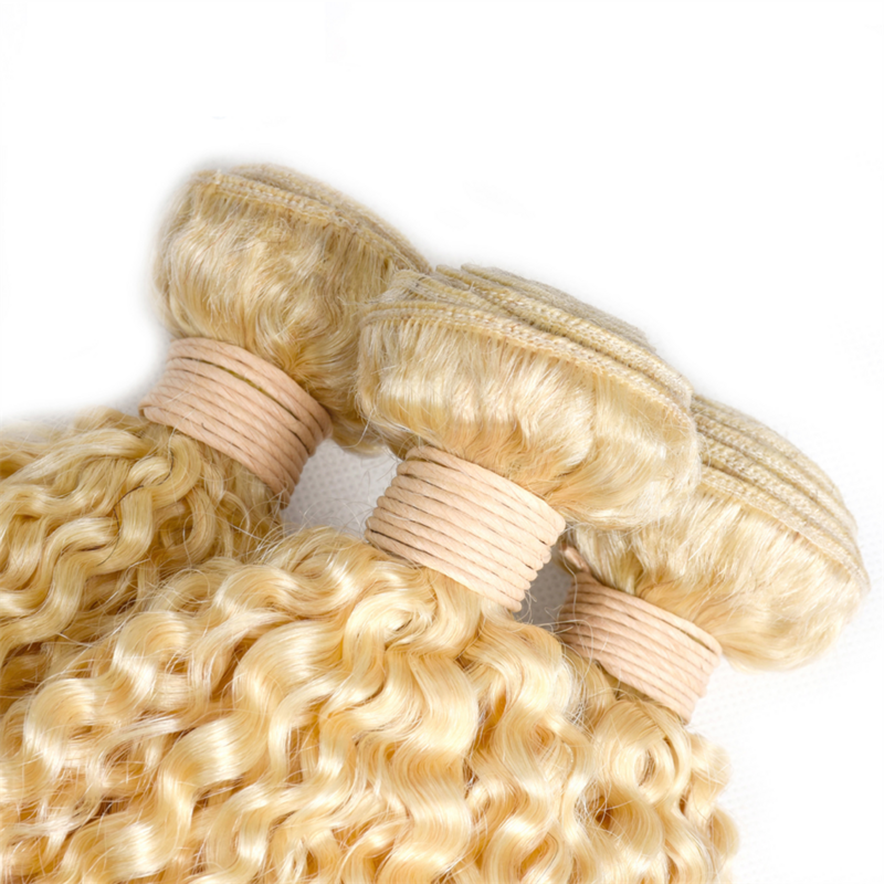 Fabeauty 613 Blonde Kinky Curly Brazilian Hair Bundles Remy Human Hair Curly Extensions Weave Honey Blonde 1/3/4 Bundles Deals