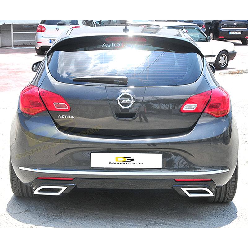 Opel Astra J 2012-2015 HB Sport Estilo Difusor Traseiro Lábio, 2 Pontas Chrome, Esquerda e Direita Piano Gloss plástico preto Kit OPC