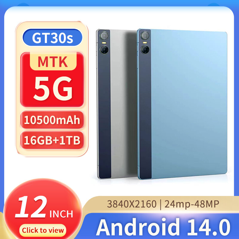 5G 2024 новый планшет 12 дюймов Android 13,0 16 Гб ОЗУ 1 ТБ ПЗУ две SIM-карты двойной режим ожидания WIFI GPS Google Play клавиатура Всемирная версия