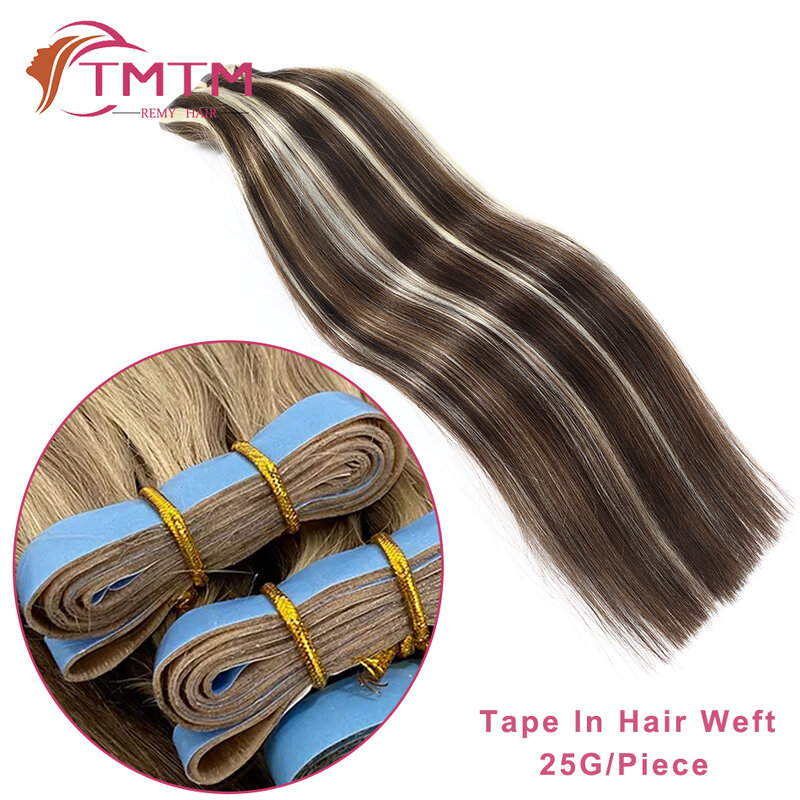 Tape In Hair Weft Extensions Cuticle Aligned Virgin Human Hair Invisible Adhesive Skin Hair European Straight 25g/pc 40cm Width