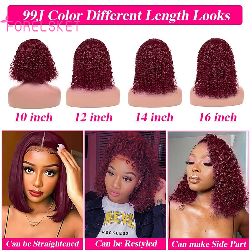 150% Gęstość 99J Burgundy Lace Front Wigs Human Hair Bob Wig 99J Bob Wig For Woman 13x4 Lace Frontal Wigs Short Curly Wig