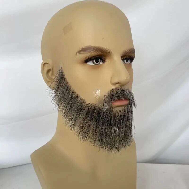 Pwigs Grey Face Fake Beard Human Hair Beard Mustache For Men Fake Beard Swiss Lace Real Handmade Light Beard For Man Invisible
