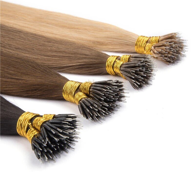 QHP Nano Ringe Micro Perlen 100% Menschliches Haar Extensions Remy Haar Braun Blonde Reine Farbe 50Strands Micro Link Haar extensions