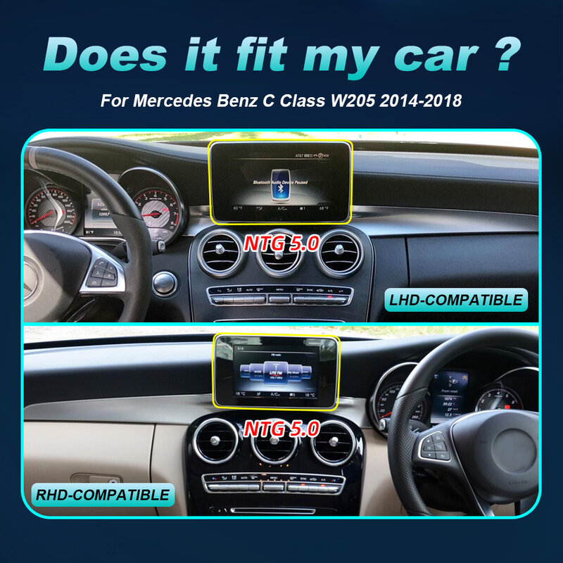 Android 14 CarPlay nirkabel, untuk Mercedes Benz Kelas C W205 2014-2018 navigasi Multimedia mobil GPS SWC DSP 4G WiFi